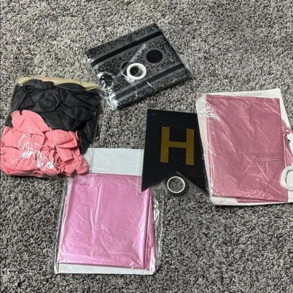 Pink and Black Birthday Party Decoration Set